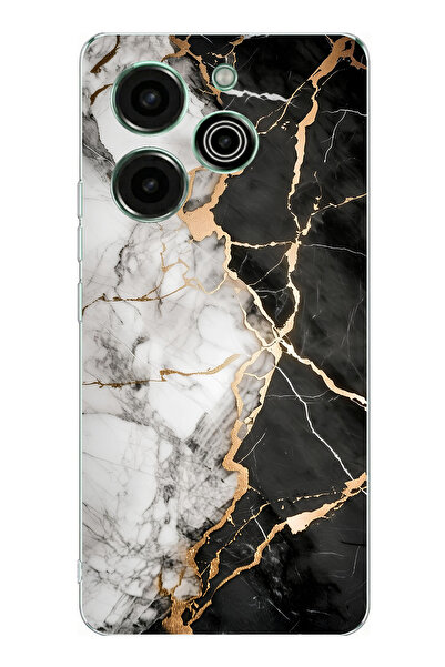 TechTree حافظة سيليكون متوافقة مع تكنو بوفا 6 برو باللون الأسود والأبيض مطبوع