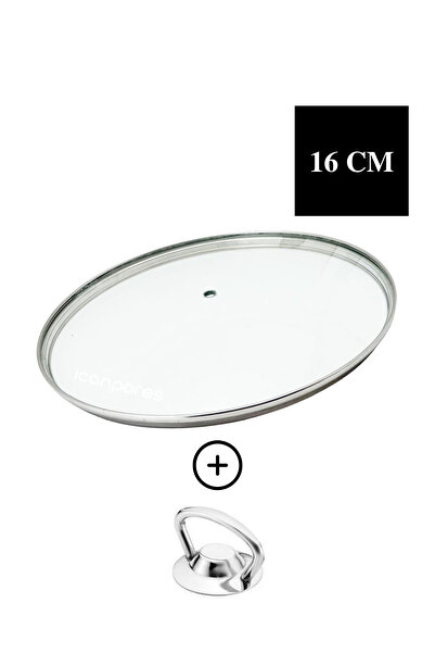 16 Cm Cam Kapak Tencere Tava Kapağı Metal Kenarlı Metal Tepeli