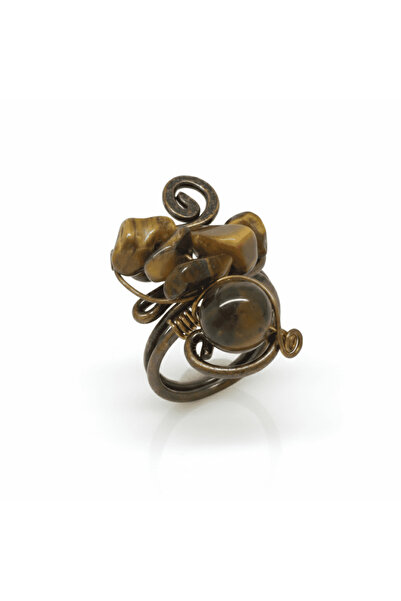 Tesbihane خاتم نسائي من سبائك النحاس والبرونز - مع حجر عين النمر الطبيعي غير ...