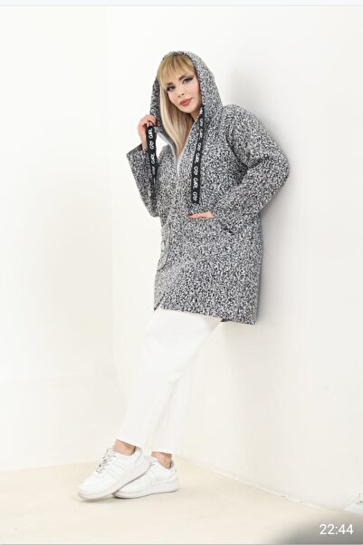 xlargebutik BÜYÜK BEDEN GİYİM BUKLET KUMAŞ RAHAT ŞIK KAPŞONLU HIRKA