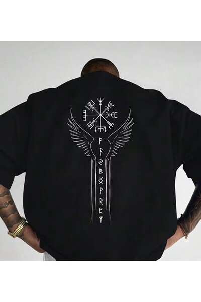 LELVANİ Μπλουζάκι Viking Nordic Rune & Rune Winged για άνδρες