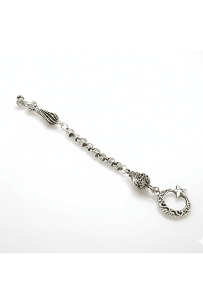 Tesbihane Ayyıldız Themed Silver Color Snake Chain Single Whip Non-Tarnish Me...