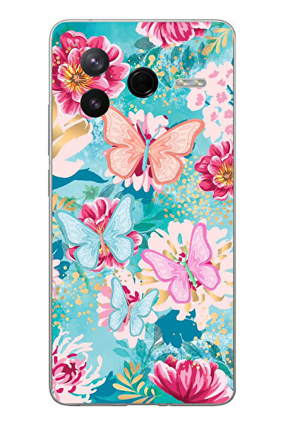 TechTree Poco F7 Pro Compatible Butterflies and Flowers Printed Silicone Case