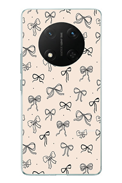 TechTree Honor X9C Compatible Black Bow Patterned Cream Color Printed Silicon...