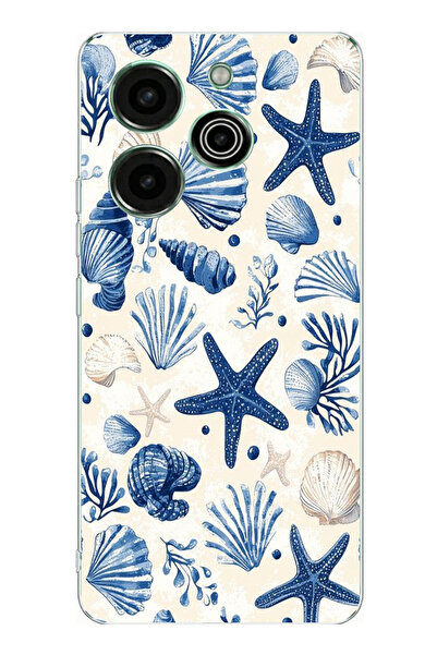 TechTree حافظة سيليكون مطبوع متوافقة مع تكنو بوفا 6 برو بنمط الصدف الأزرق وال...