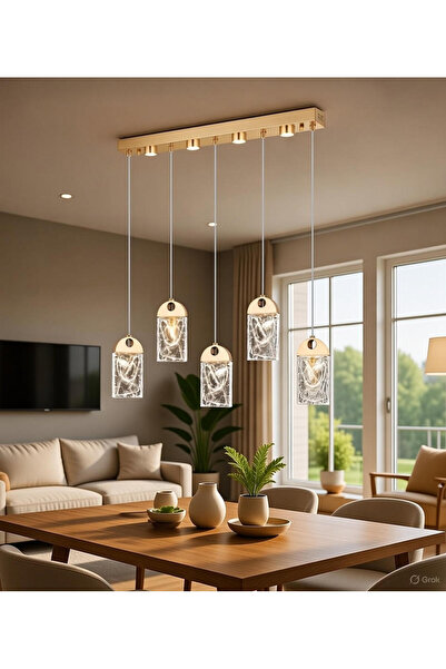 VAV AVİZE Modern Kristal Cam LED Sarkıt Avize – 6’lı Buz Tasarım, Lüks Salon ...