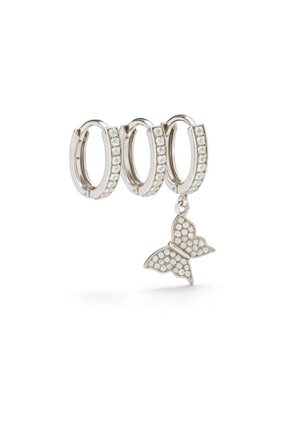 Tesbihane Women's Xuping Steel Earrings - 3-Piece Model - Butterfly Detail - ...