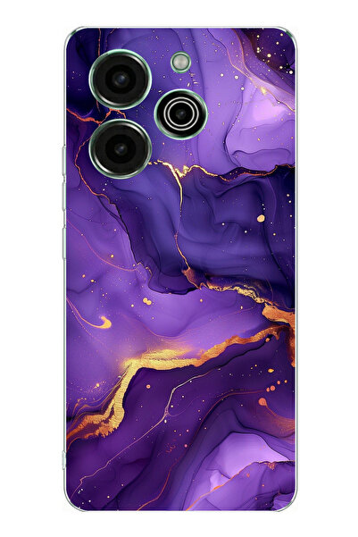 TechTree حافظة سيليكون متوافقة مع هاتف Tecno Pova 6 Pro من الرخام الأرجواني م...