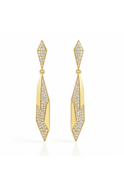 Tesbihane Women's Xuping Dangle Steel Earrings - Row of White Zircon Stones -...