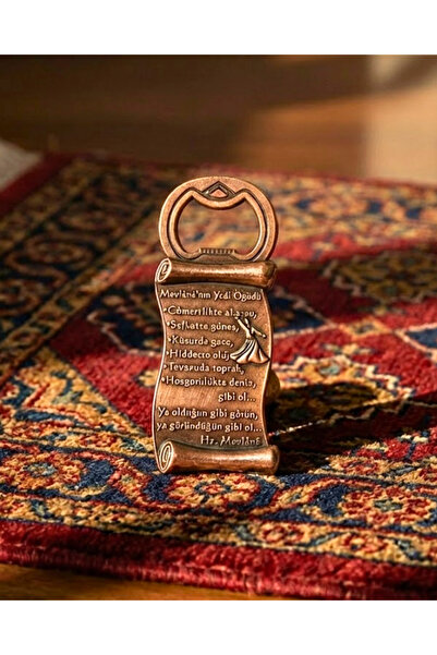 SUFİ TESBİH VE ESANS Hz. Mevlana Yedi Öğüt Yazılı Semazenli Metal Magnet Açac...