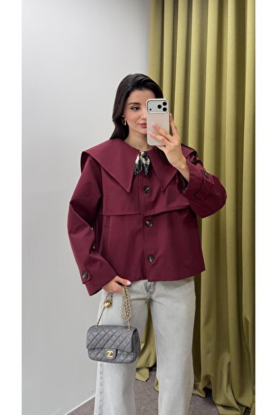 HAZELANNA Wide Collar Buttoned Burgundy Jacket