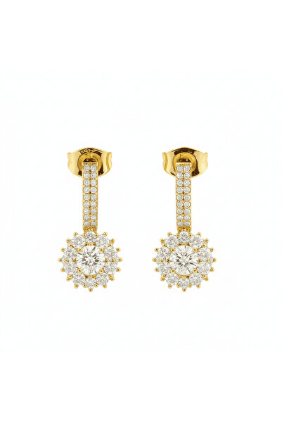 Tesbihane Women's Xuping Dangle Steel Earrings - Daisy Model - White Zircon S...