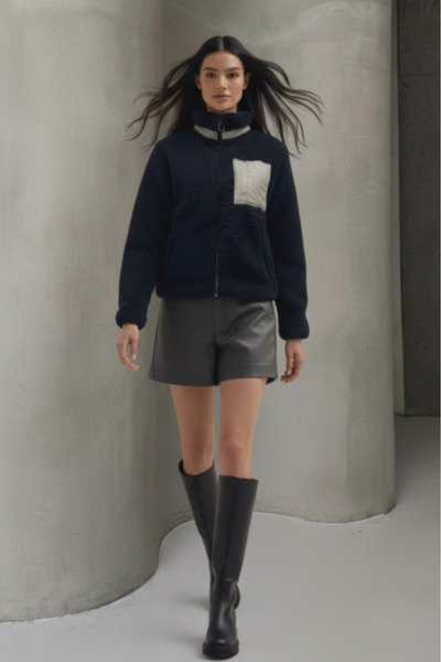 ALFUDO Moda Collection Oversize Plush Jacket Coat with Zipper