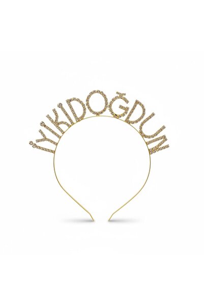 Partini Renklendir İyiki Doğdun Parti Taçı, Gold Taşlı Metal Doğum Günü Tacı