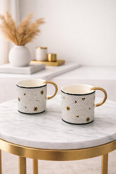 YzHome 2 Pieces Gilded Porcelain Gold Mug Cup 220ml