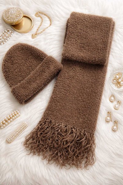 ATE ÖZGÜNEŞ TRİKO TEKSTİL Women, Scarf Beanie Set