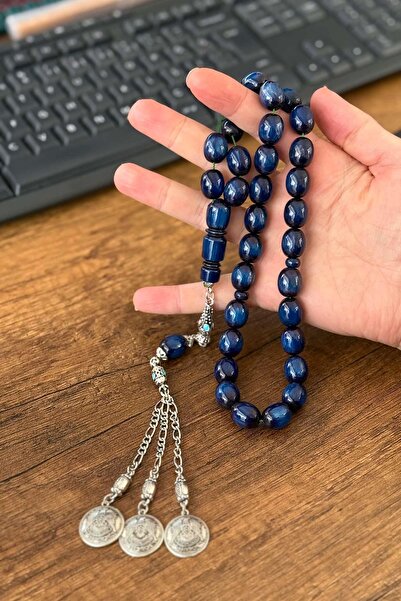 TESBİHKENTİ Ağa Boy Blue Crimped Amber Prayer Beads