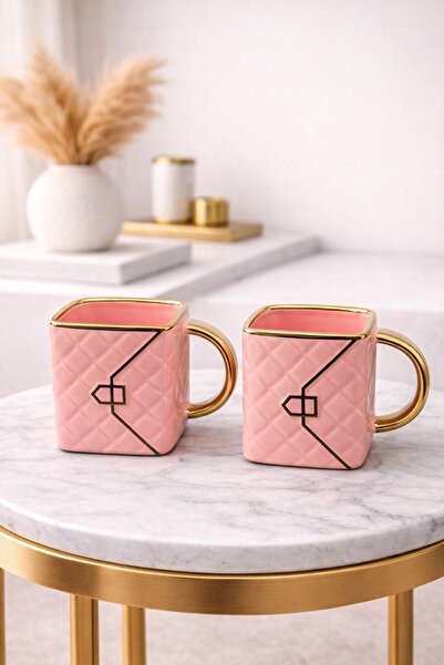 YzHome 2 Pieces Luxury Porcelain Gilded Gold Detailed Bag Mug Cup Special Des...