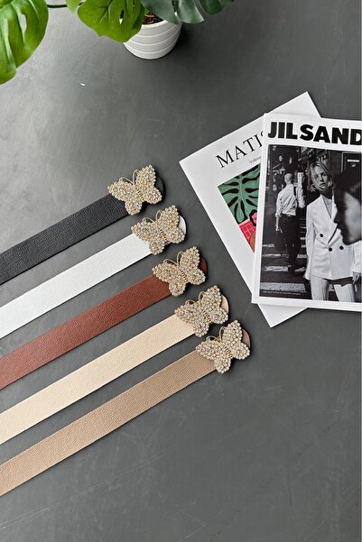 LİA KEMER 5-Piece Women's Stone Butterfly Gold Buckle Belt Waist Belt Coat Be...