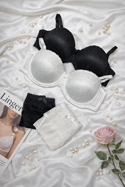 MILANOFOX 2-Piece Lace Detailed Strapless Supported Padded Bra Panty Set Prem...