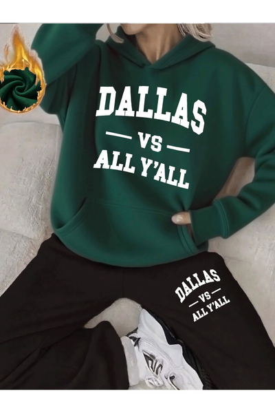 ELAN WEAR Dallas printed Hooded tracksuit set - Hooded sweatshirt top and bot...