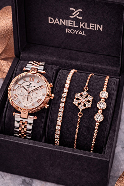 Daniel Klein Rose Gümüş Renk Kadın Kol Saati 3’lü Çelik Bileklik Seti Özel Gü...