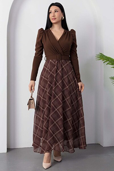 PULLIMM Top Crepe Skirt Chiffon Belted Dress Grs3860