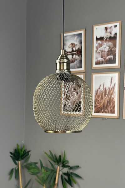 Bamyum Vedro Eskitme Metal Tel Örgü Eskitme Lale Başlık Tekli Rustik E27 Sark...