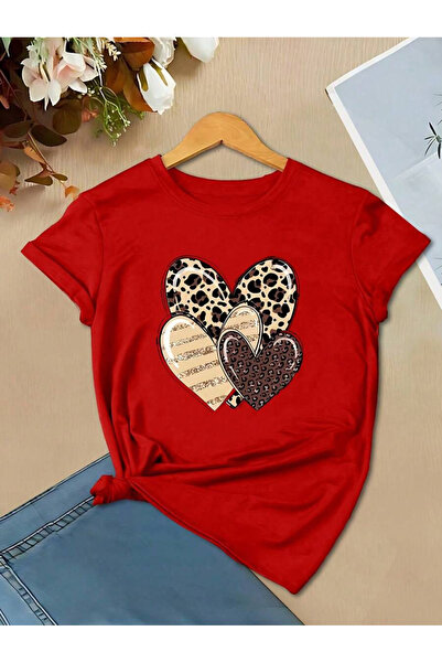 uyguntarz Унисекс тениска с принт на сърца и леопардов принт