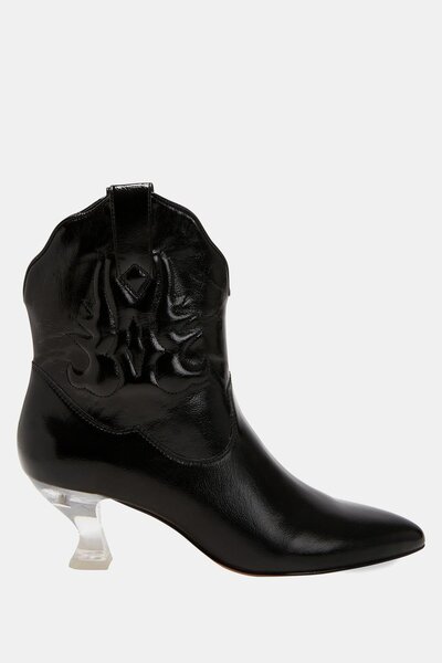 Nobrand Western Rodeo Metalik Siyah Vegan Deri Kadın Bot