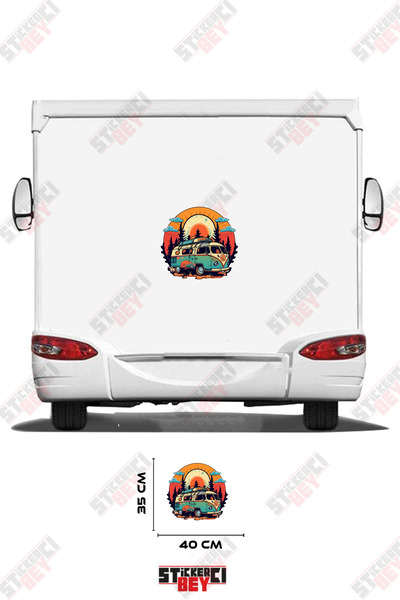 STİCKERCI BEY Sunset Trees and Standing Caravan Visual Caravan Sticker Covering