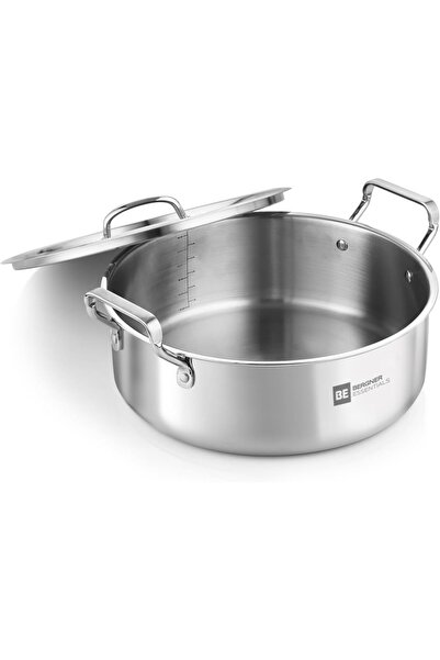 Bergner Essentials 28cm 5.8L Triply Stainless Steel Shallow Biryani Pan with ...