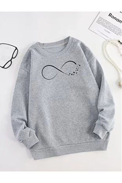 LELVANİ Women's Infinity Print Design Trend Oversized Sweatshirt