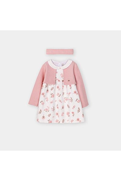 İNDİGO فستان للأطفال البنات باللونين الوردي والأبيض مع بوليرول وبندان