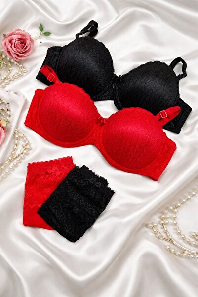 MILANOFOX 2-Piece Lace Detailed Strapless Supported Padded Bra Panty Set Prem...