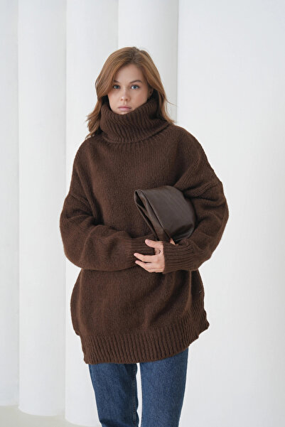 Park Karon Women's Turtleneck Ribbed Knit Oversized Knitwear Tunic 223009