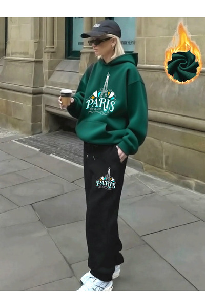 ELAN WEAR Printed Hooded Tracksuit Set - Hooded Sweatshirt Bottom Top Set