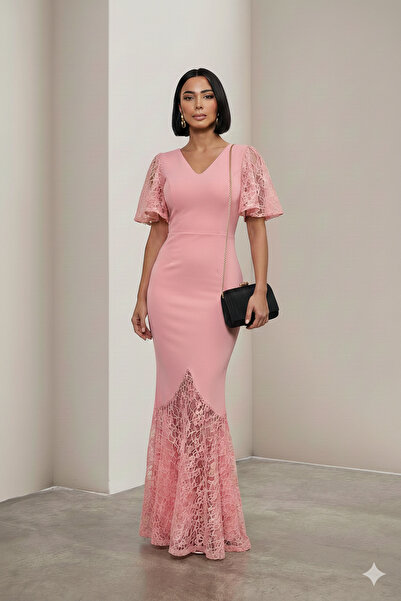 ALFUDO Moda Collection Lace Detailed Mermaid Graduation Evening Dress