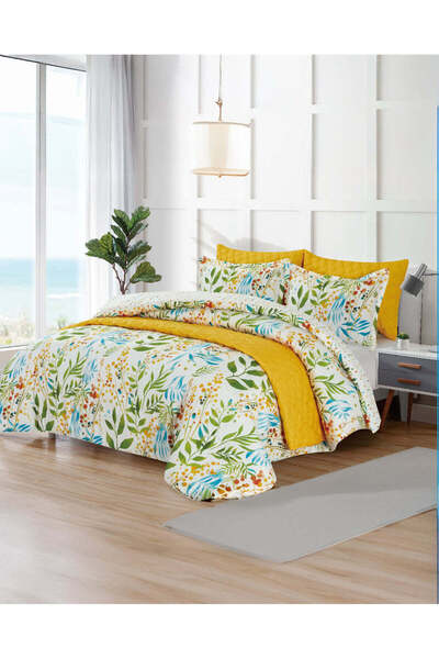 REDTAG Yellow 6 Piece Floral Printed Comforter Set (Double Size)
