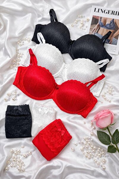 MILANOFOX 3-Piece Lace Detailed Strapless Supported Padded Bra Panty Set Prem...