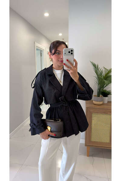 BİRCANÇİL Gorges Denim Mavisi Kuşaklı Premium Trençkot