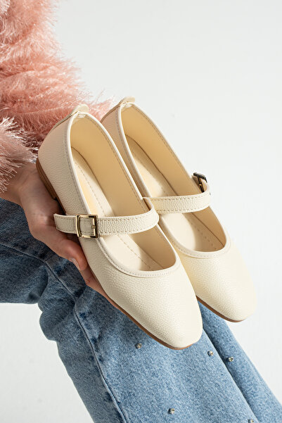 SHOW LİFE Blunt Toe Buckle Mary Jane Ballet Shoes