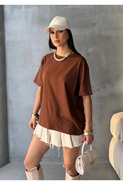 BEJNA Women's Crew Neck Oversized 100% Cotton Basic T-Shirt