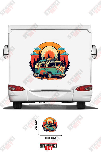 STİCKERCI BEY Sunset Trees and Standing Caravan Visual Caravan Sticker Covering