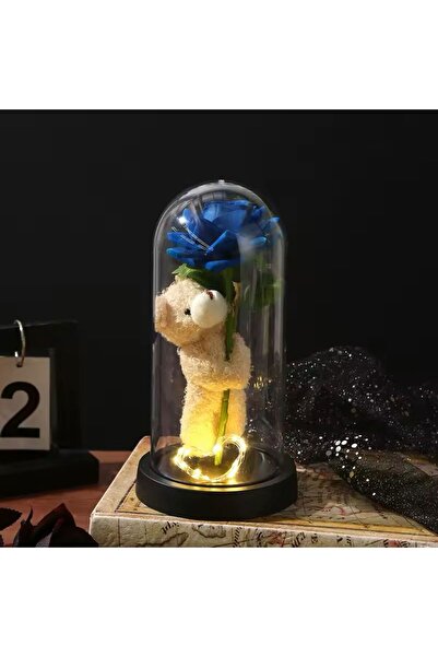 Flashmarket Teddy bear arrangement with flower under dome 9x20cm