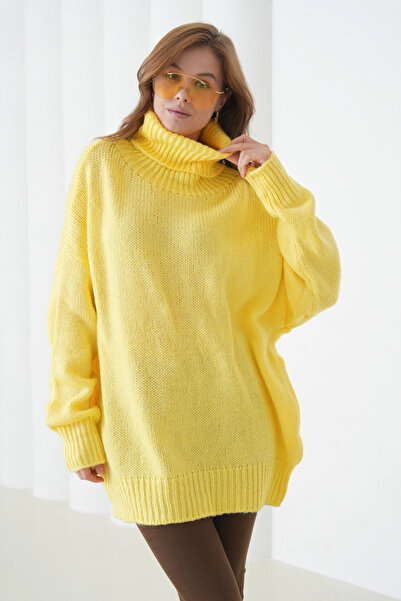 Park Karon Women's Turtleneck Ribbed Knit Oversized Knitwear Tunic 223009