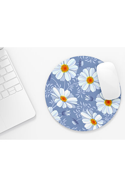 riyaz Daisies Blue Background Round Mousepad, Mouse Pad, Diameter: 19.50 cm