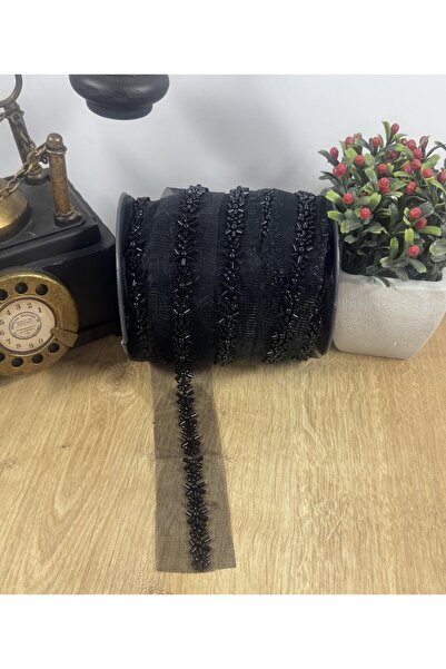 jasmina store tül üzeri zarif boncuk işlemeli şerit