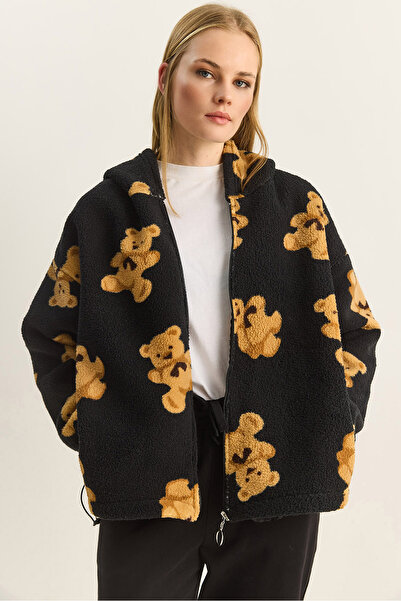 Bianco Lucci Kadın Kapüşonlu Cep Detaylı Teddy Oversize Polar Sweatshirt 4133...