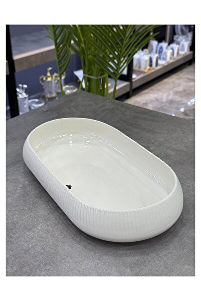 Doğudeko Bianco Line Oval Deep Plate 35 cm X 18 cm